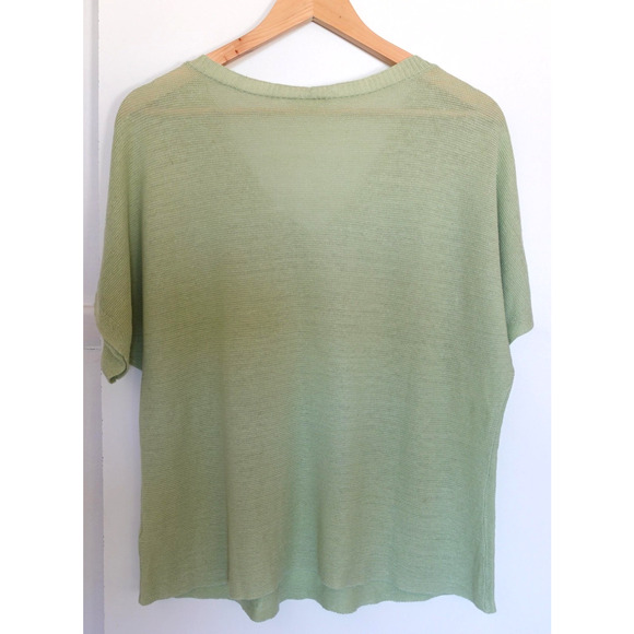 Eileen Fisher Sweater Womens Petite Medium Green Linen Short Sleeve V Neck Knit - Picture 3 of 7